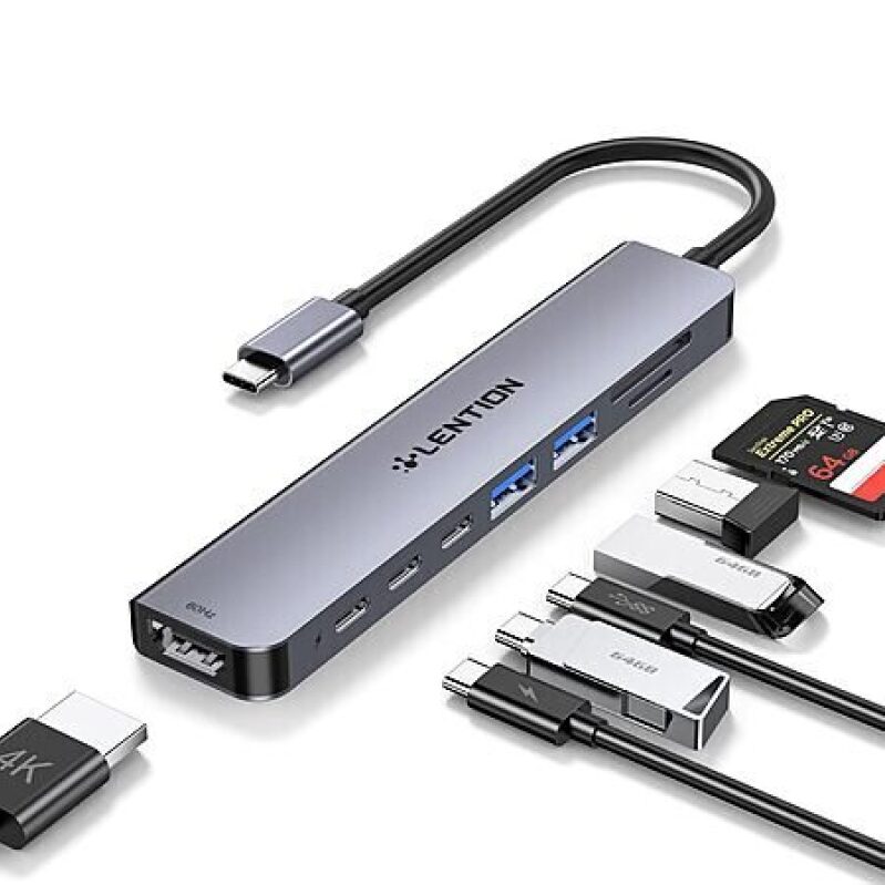 8-in-1 LENTION USB C Hub Dock with 4K@60Hz HDMI Adapter, 2 USB-C & 2 USB 3.0 Ports & 100W PD