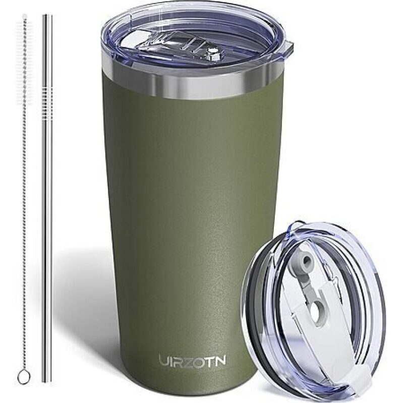 20-Oz Uirzotn Stainless Steel Insulated Tumbler w/ Dual Lids & Straw - 50% Off Deal