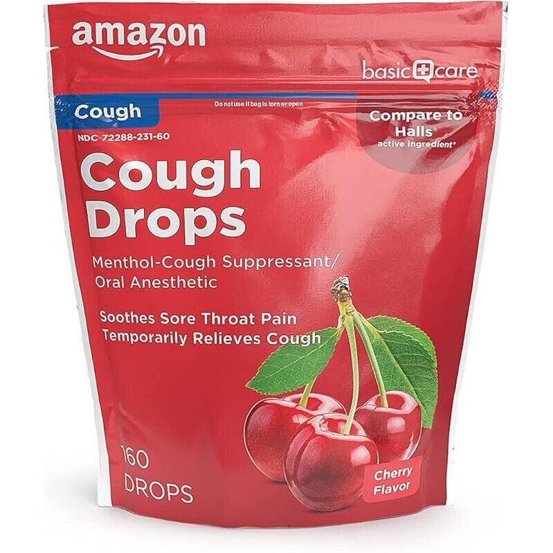 Amazon Basic Care Cherry Menthol Cough Drops - 160 Count