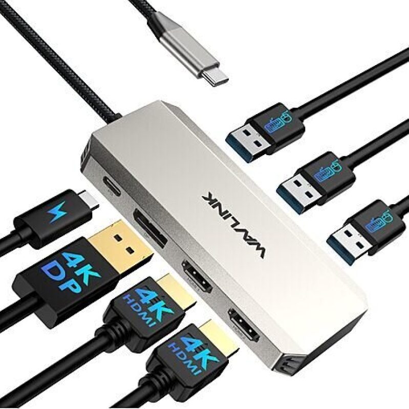 WAVLINK Triple 4K Laptop Docking Station with Dual HDMI and DP, 100W PD