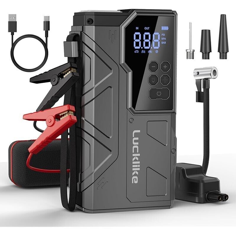 Lucklike 4000A Portable Car Battery Jumper Starter Pack w/Air Compressor