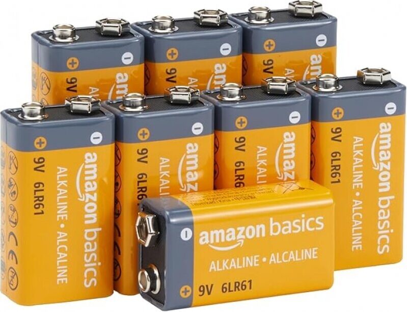 Amazon Basics 8-Pack 9V Alkaline Batteries - Long-Lasting Power for Electronics