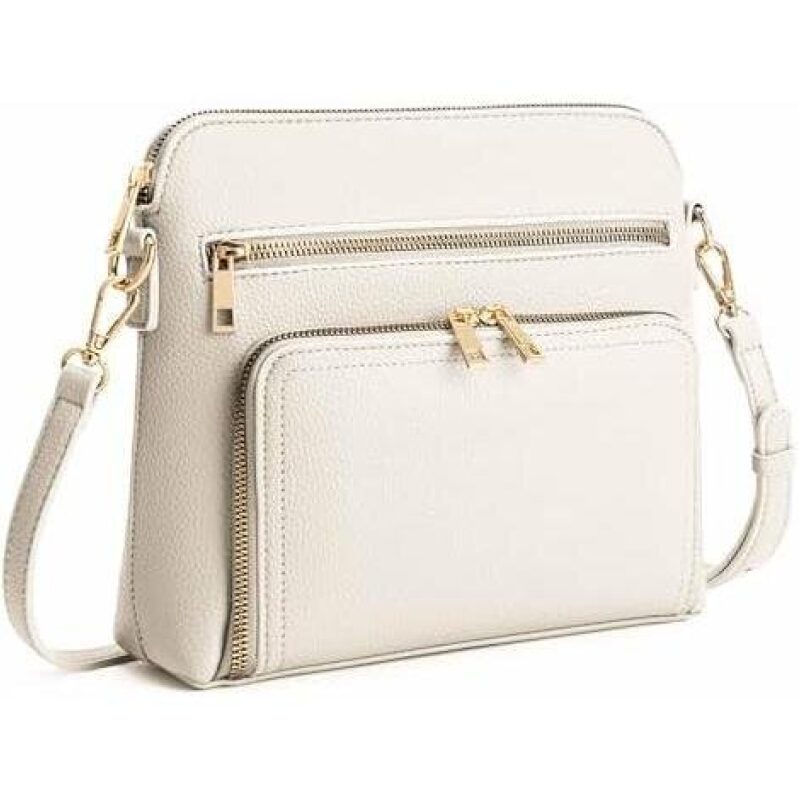 Elegant White Crossbody Purse for Women - Built-in RFID Wallet