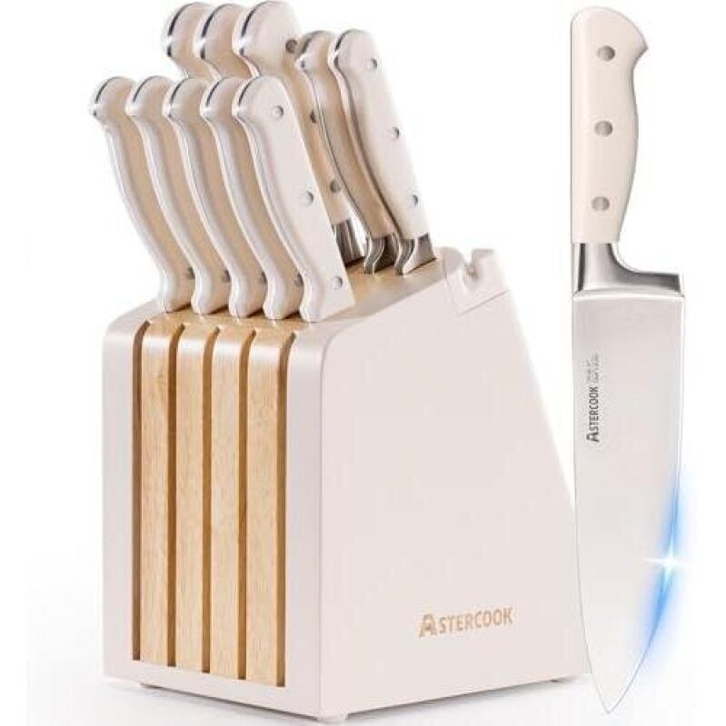 Astercook High-Carbon Steel 12-Piece Knife Set with Full Tang and Ergonomic Handles - 50% Discount