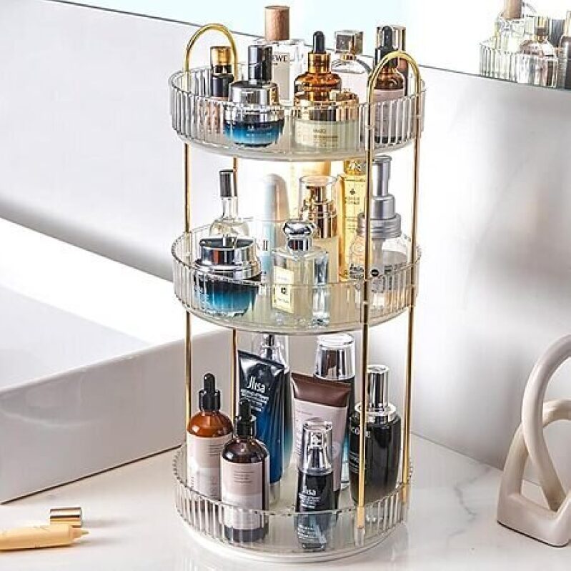 3-Tier Rotating Makeup Organizer - Transparent, $11.99