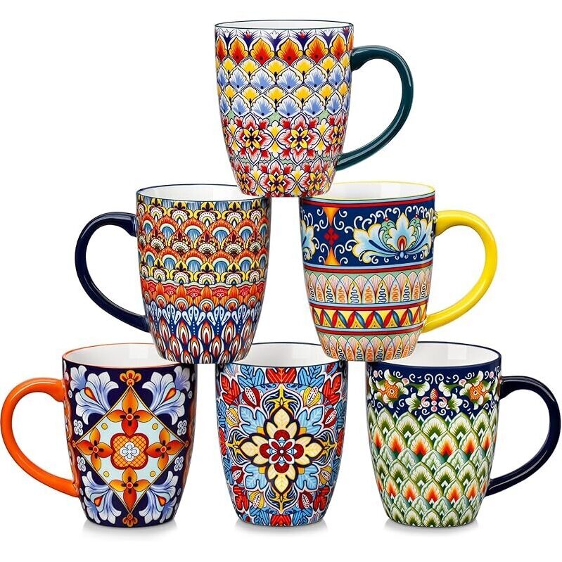 Vancasso Boho Coffee Mugs Set of 6, 16oz - Unique Boho Patterns
