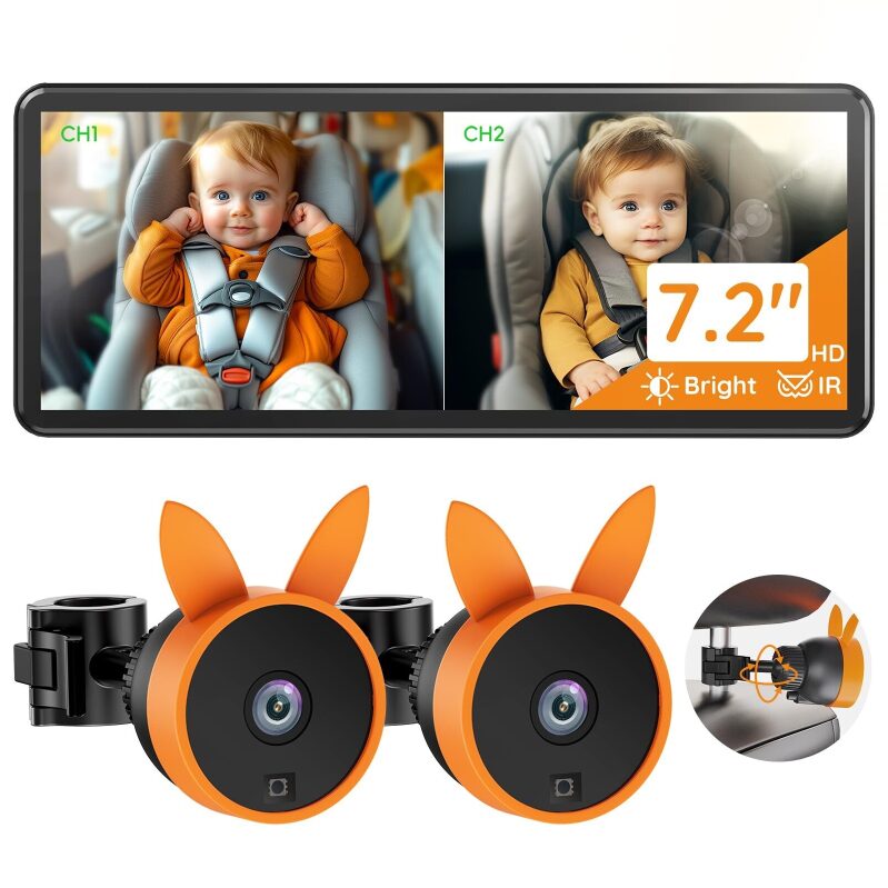 Babyvue BV3 PRO Dual Baby Car Camera with 1080P Night Vision - Watch Two Kids at Once