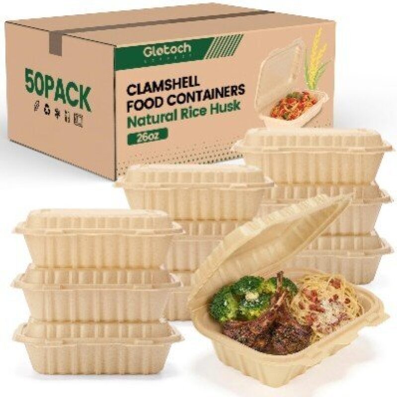 Sustainable 26oz Clamshell Food Containers - 50 Pack