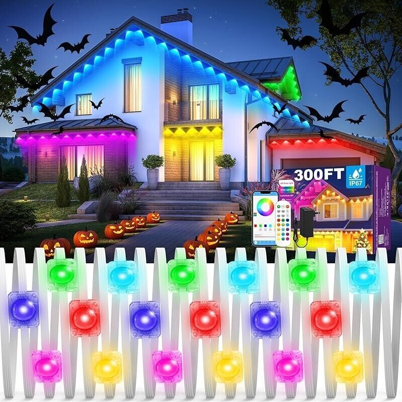 MUCCCUTE 300ft RGB Permanent Outdoor Eaves Lights with Remote Control