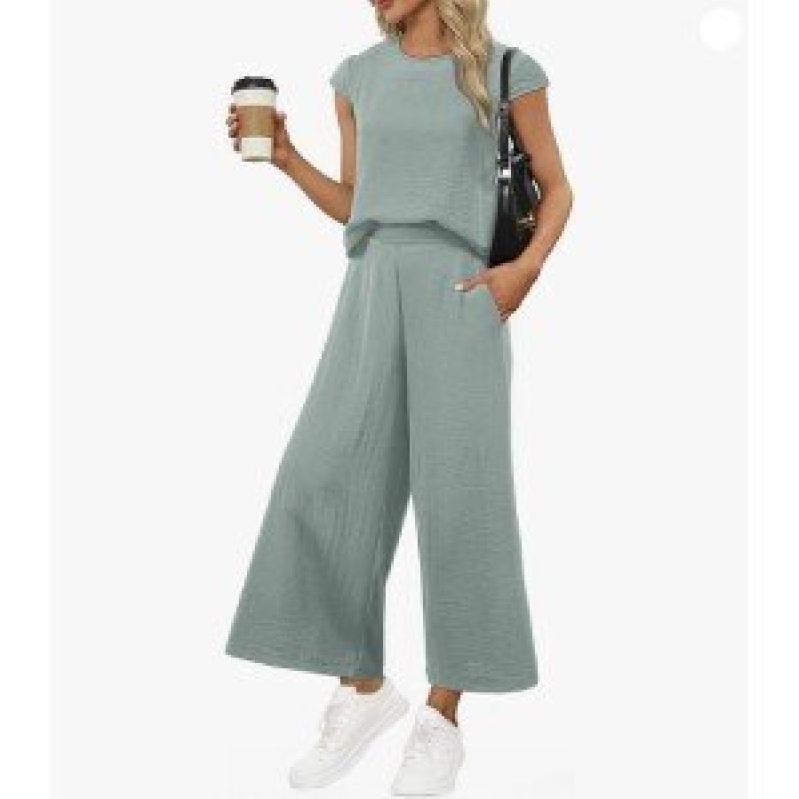 Chic EVALESS Summer Wide Leg Suit Set for Women