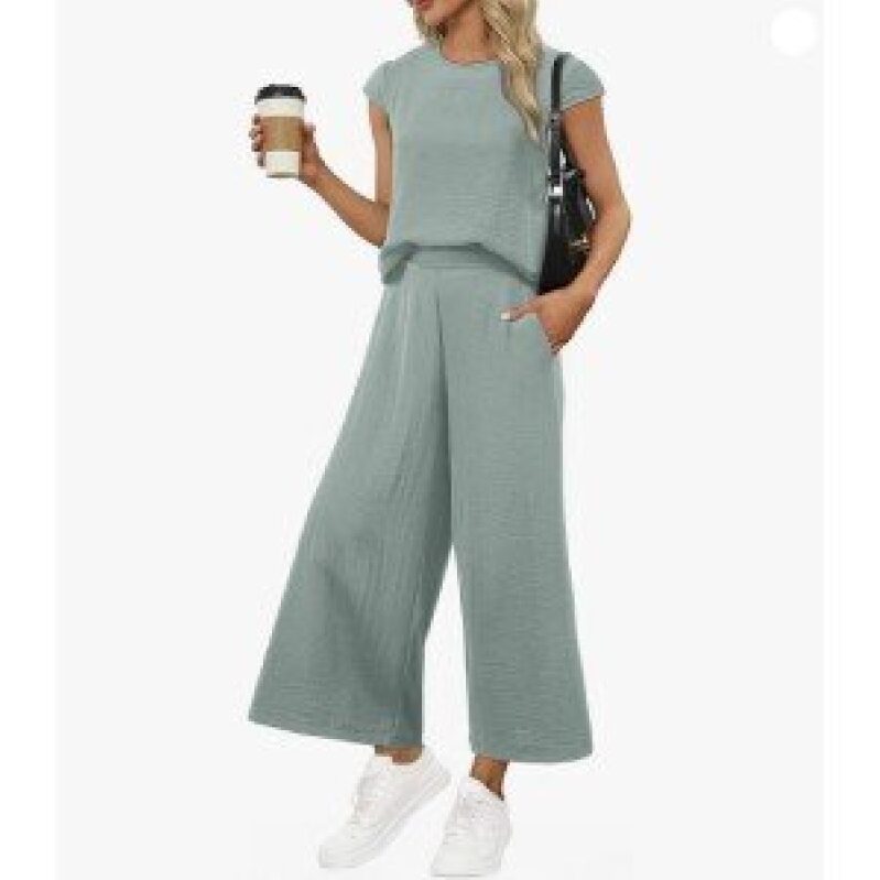 Chic EVALESS Summer Wide Leg Suit Set for Women