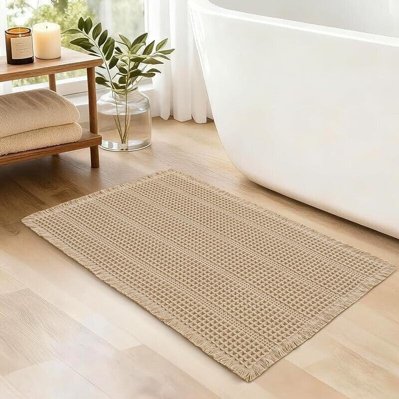 JIUZHEN Super Absorbent Non Slip Waffle Bath Mat - 16 x 24-inch