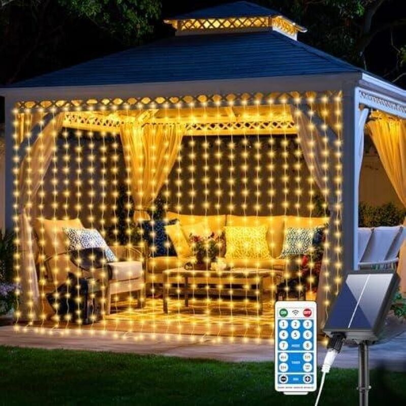 Solar Powered Waterfall Lights for Patio Gazebo - 10x10Ft, 300LED