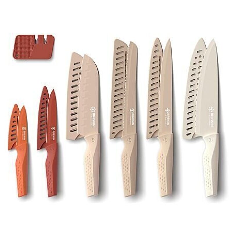 13-Piece Kitchen Knife Set with Sharpener - Multicolor