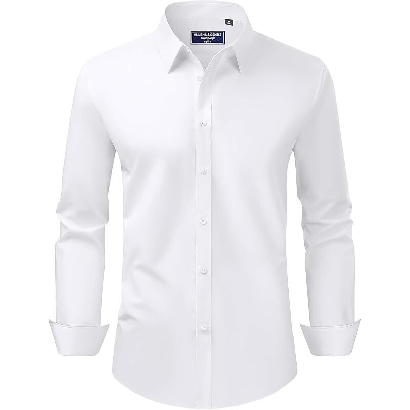 Almens & Gentle Men's Regular Fit Stretch Dress Shirt - Classic Solid White