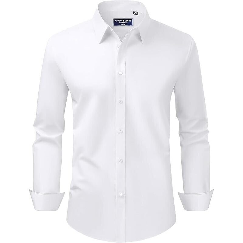 Almens & Gentle Men's Regular Fit Stretch Dress Shirt - Classic Solid White