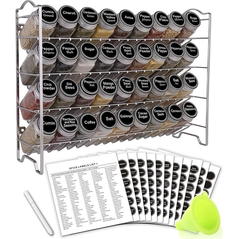 SWOMMOLY Spice Rack Organizer 4-Tier w/36 Empty Square Spice Jars