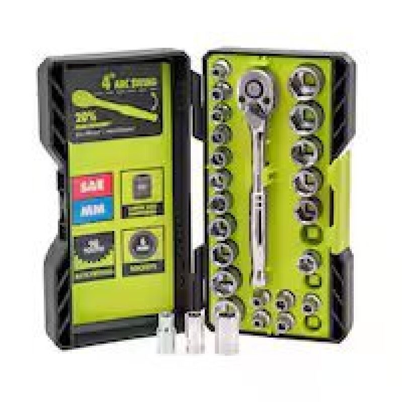 RYOBI 26-Piece 1/4 in. Drive Ratchet and Socket Set - High Efficiency Tool Kit
