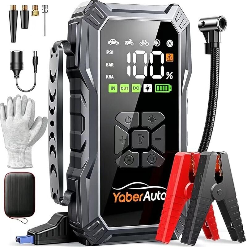YaberAuto 10-in-1 Jump Starter with Air Compressor - Ultimate Portable Solution