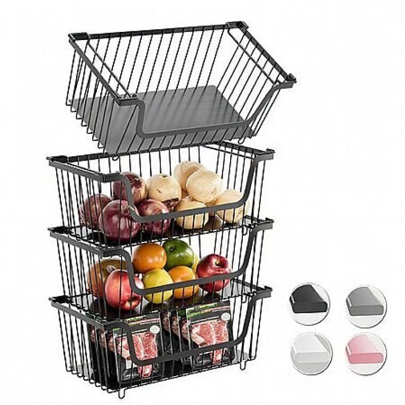 4-Pack Stackable Wired Metal Pantry Organizer Baskets - Perfect for Efficient Kitchen Storage