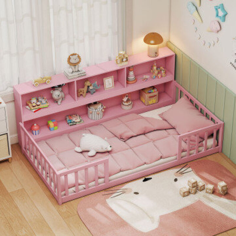 Twin Size Montessori Floor Bed with Bookcase - Safe & Fun Sleep Space