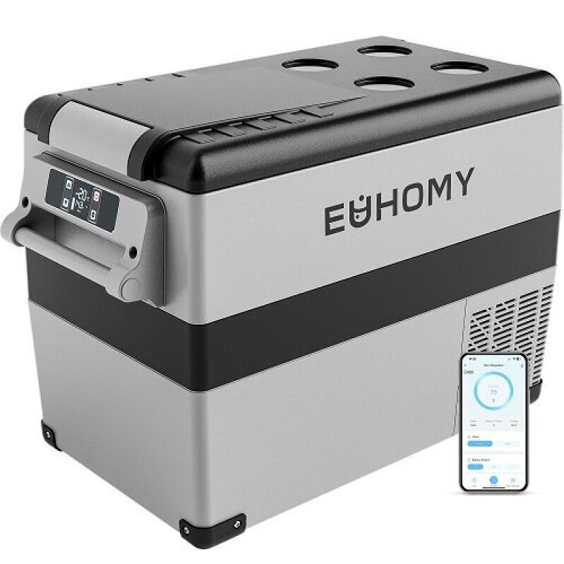 EUHOMY 12V Car Refrigerator - 48qt, Dual Power, Smart Control, Deal Price!