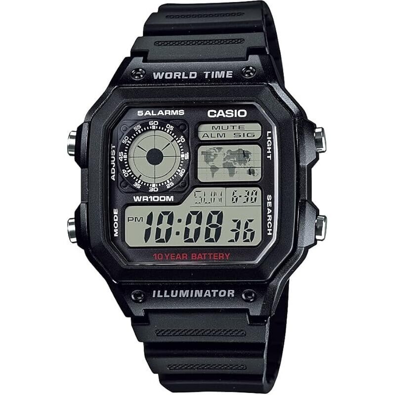 Casio AE1200WH Men's Digital Watch with World Time - Sleek, Reliable, and Durable