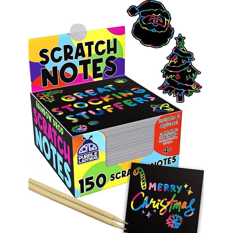 150 Rainbow Scratch Art Mini Notes - Perfect for Holiday Greetings