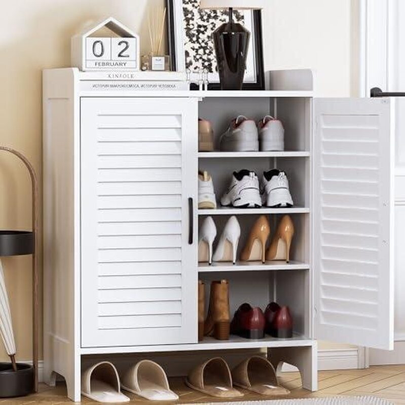 40% Off Adjustable White Shoe Cabinet - Perfect for Shoe Storage