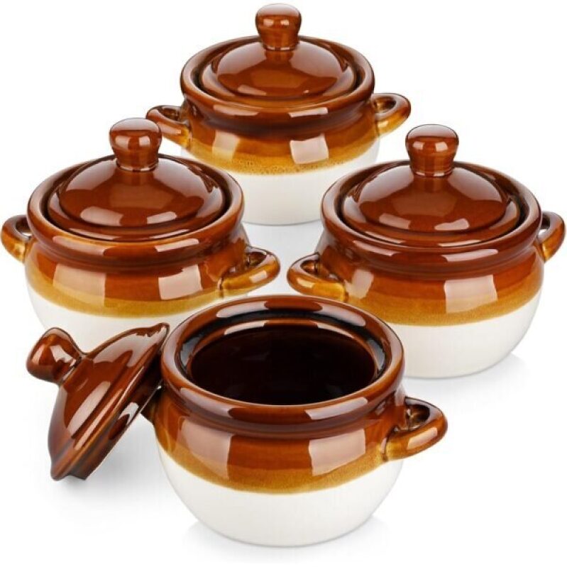 4-Piece Set of Heat-Resistant Ceramic Soup Bowls with Lids - 45% Off