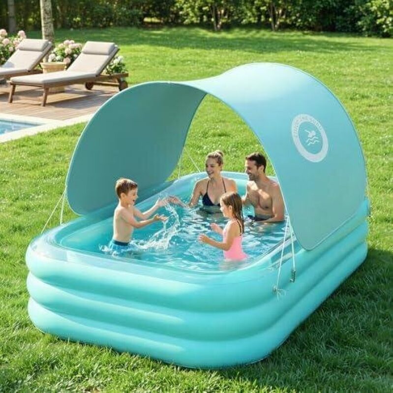 Family Fun Awaits: 102-Inch Inflatable Pool with Canopy - 50% Off!