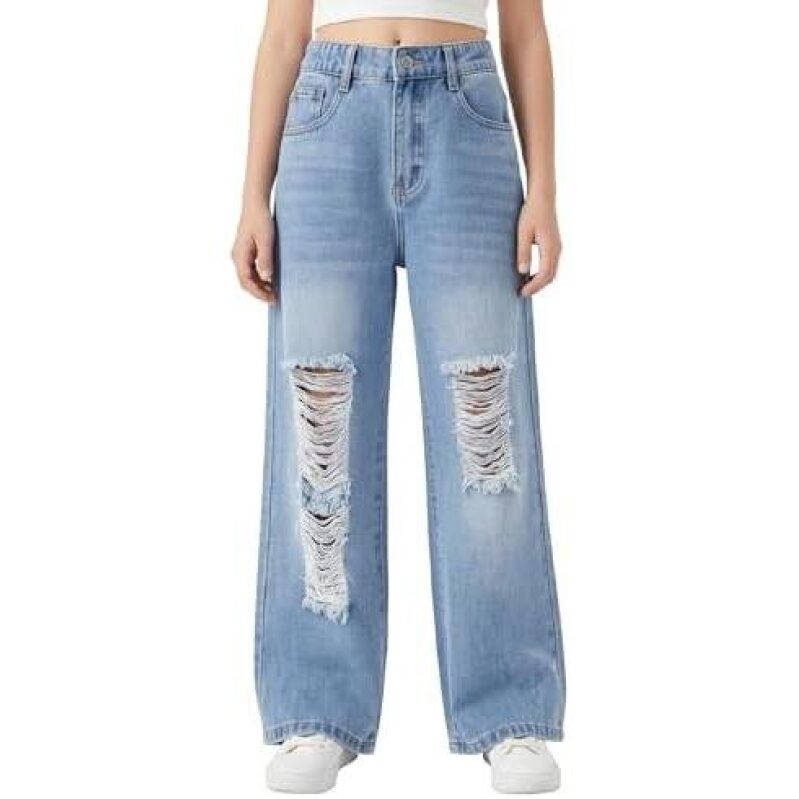 Affordable Denim: 3-Pack High-Waist Ripped Jeans for Girls