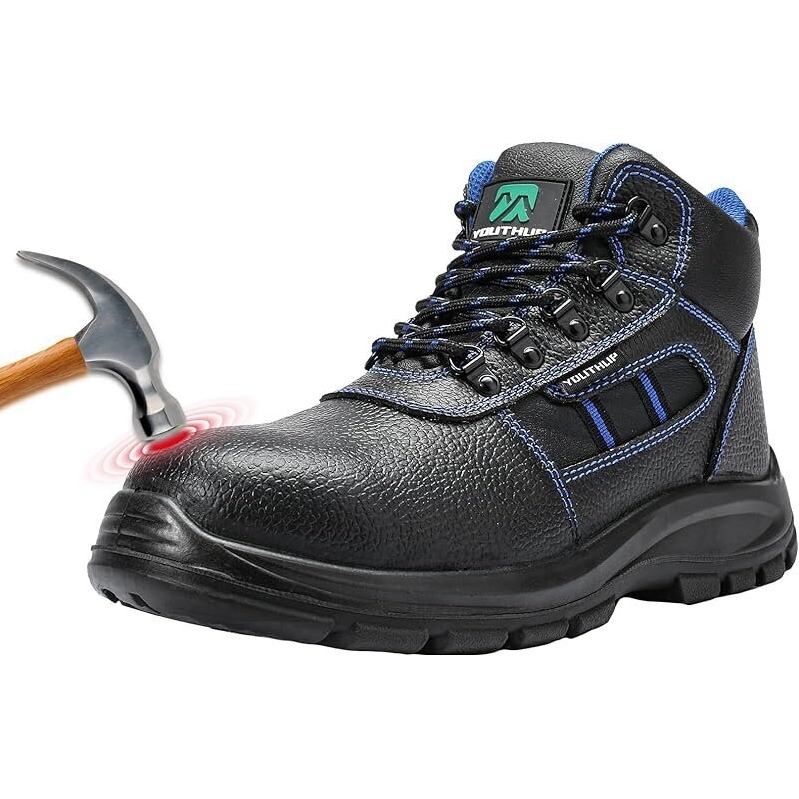 YOUTHUP Mens Steel Toe Work Boots - Full Grain Leather with Steel Toe