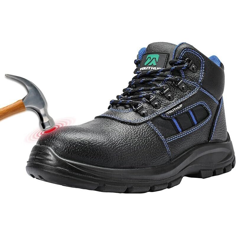 YOUTHUP Mens Steel Toe Work Boots - Full Grain Leather with Steel Toe
