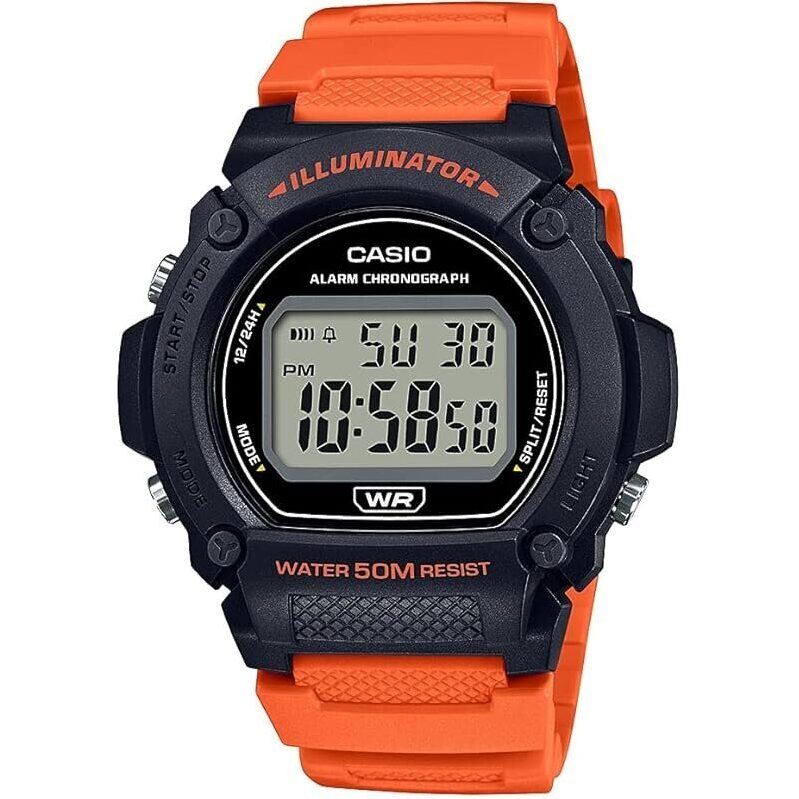 Casio W219H Men's Digital Watch with 50M Water Resistance and LED Illuminator