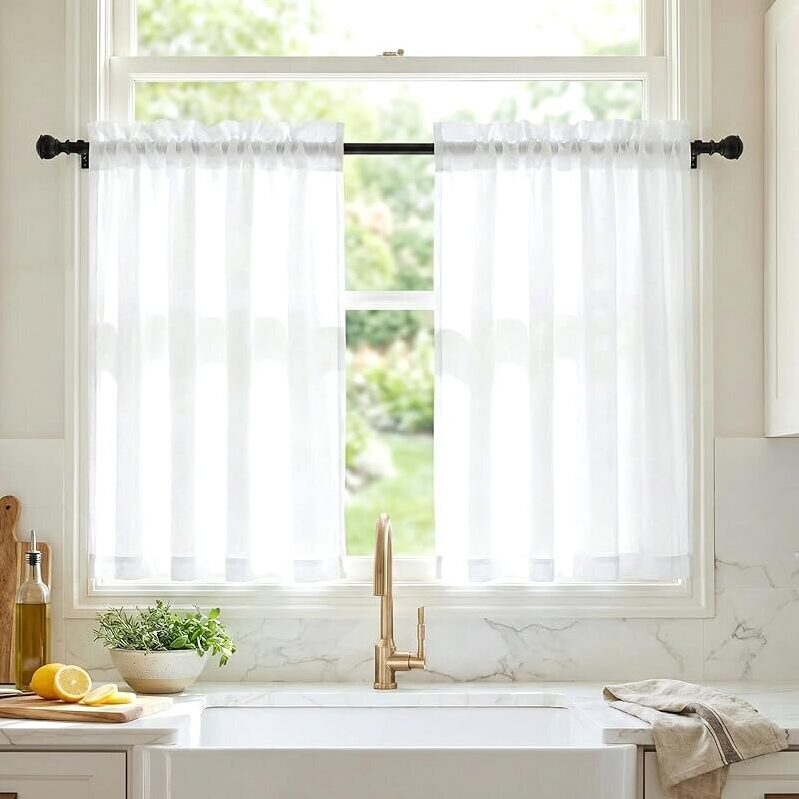 Elegant White Sheer Cafe Curtains - 26 x 30-inch
