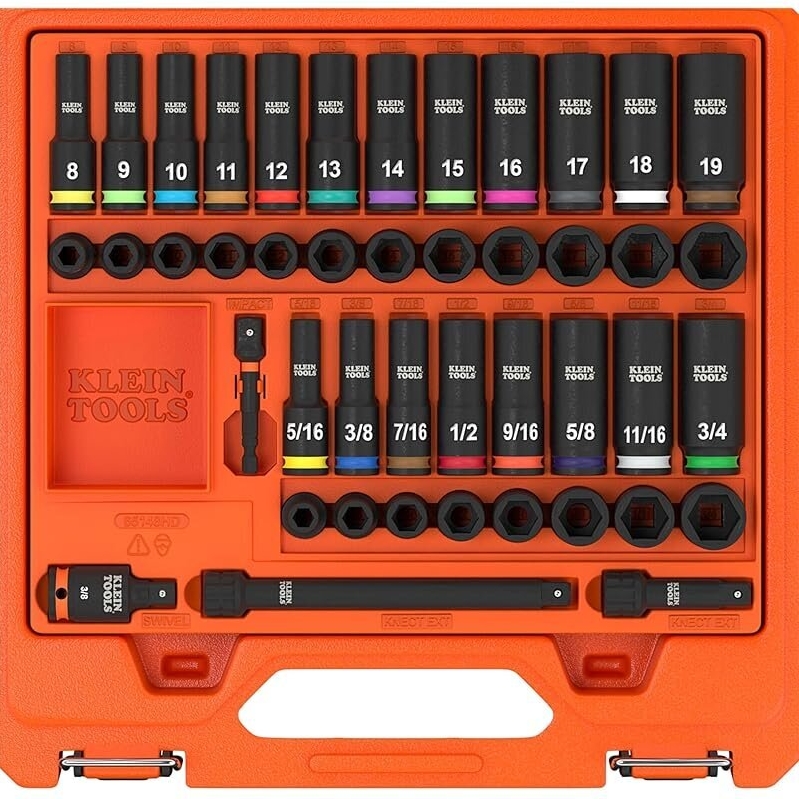 Klein Tools 65148HD KNECT Impact Socket Set 3/8-Inch 44pc - High-Quality, Versatile Tool Set