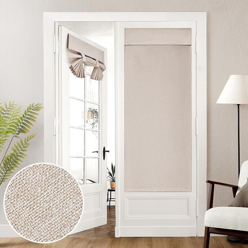Homeideas 100% Linen Blackout French Door Curtains - Ideal for Light-Sensitive Environments