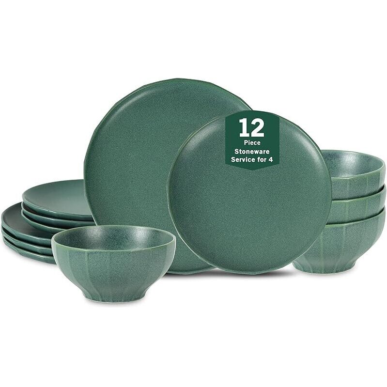Elegant Stone Lain Rio 12-Piece Dinnerware Set in Stoneware - Perfect for Four