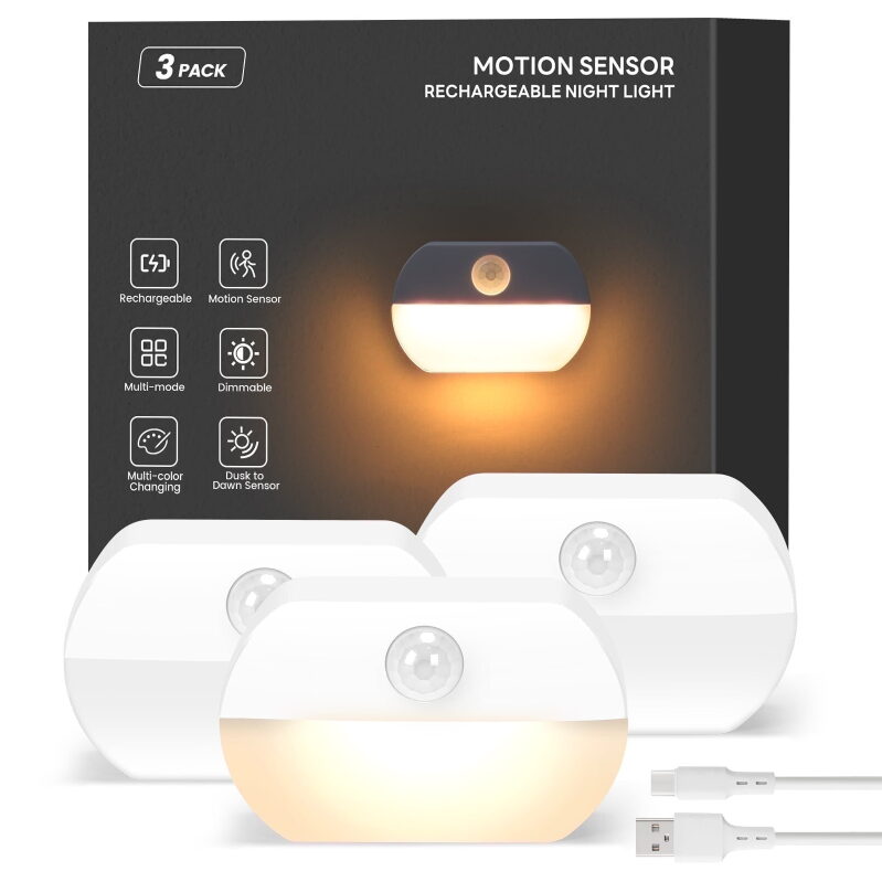 3pk Zisuyu 700mAh Rechargeable Motion Detectors LED Night Lights