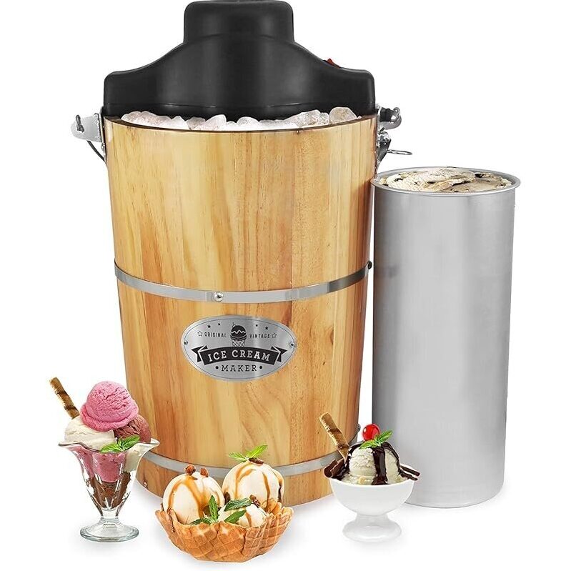 Vintage Wood Bucket Electric Ice Cream Maker - 6 Quarts