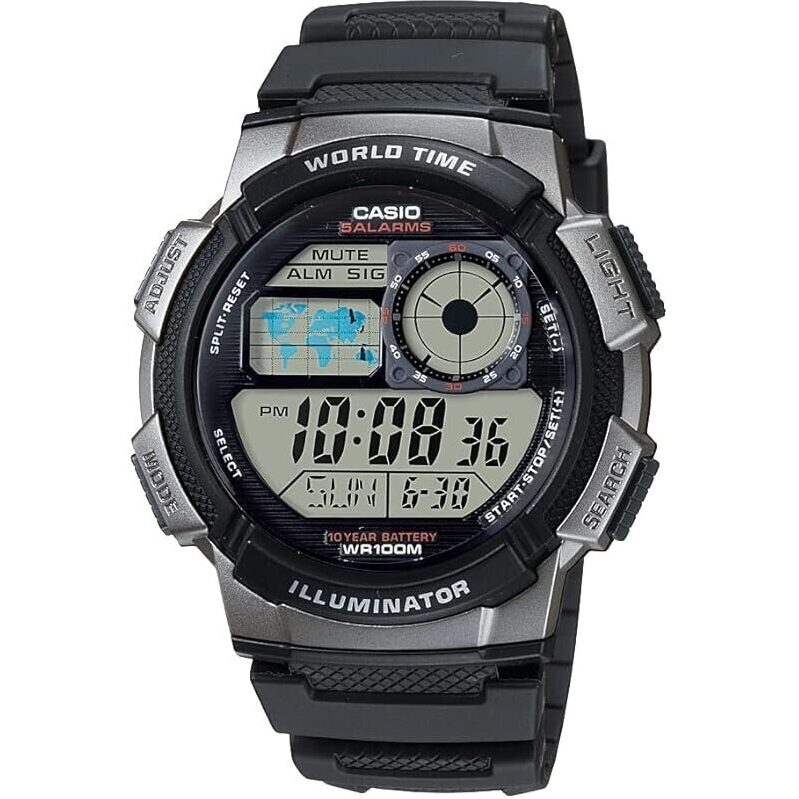 Casio AE1000W Series Men’s Digital Watch with World Time Zone Display