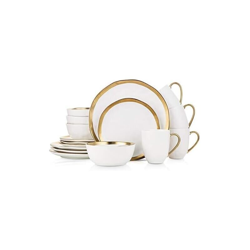 Elegant Stone Lain Porcelain 16-Piece Dinnerware Set - Modern Glamour