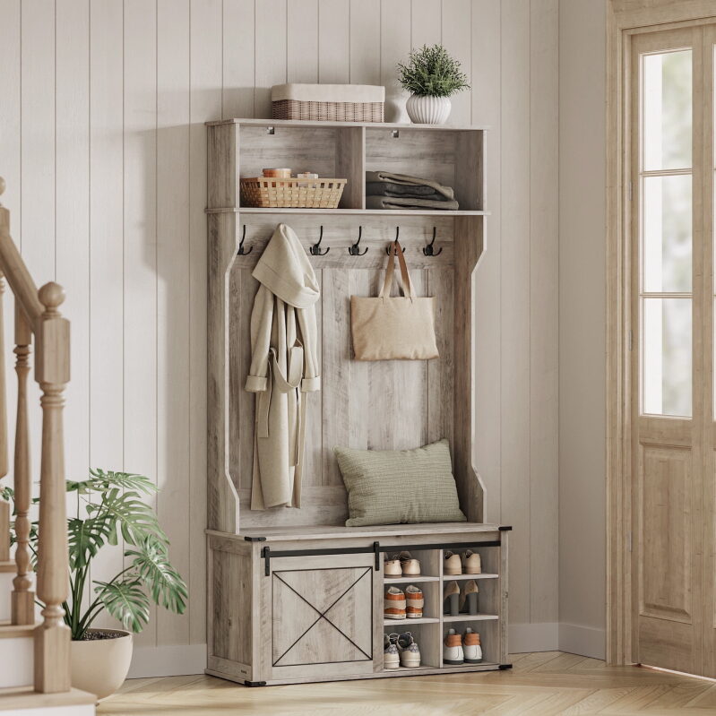 VASAGLE Hall Tree, Coat Rack with Shoe Bench