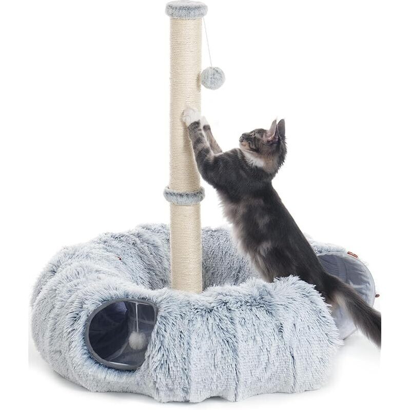 Aechonow 3-in-1 Cat Tunnel Bed with Scratching Post - Ultimate Play & Rest Solution