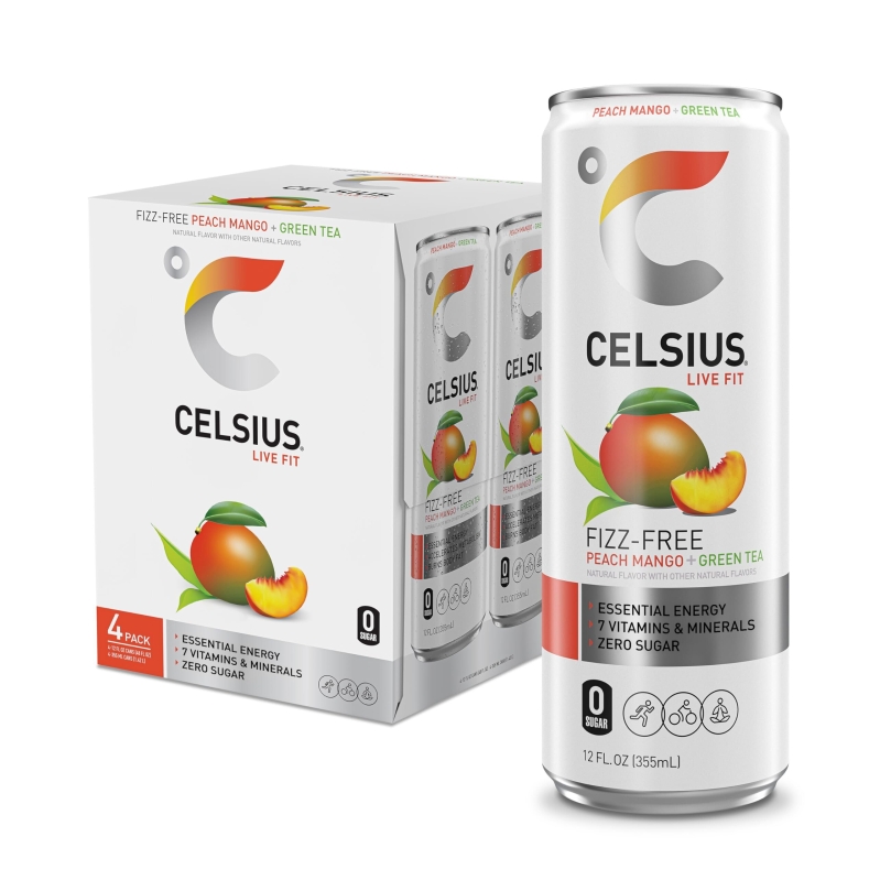 Celsius Fizz Free Peach Mango Green Tea Energy Drink - 4pk, 12oz