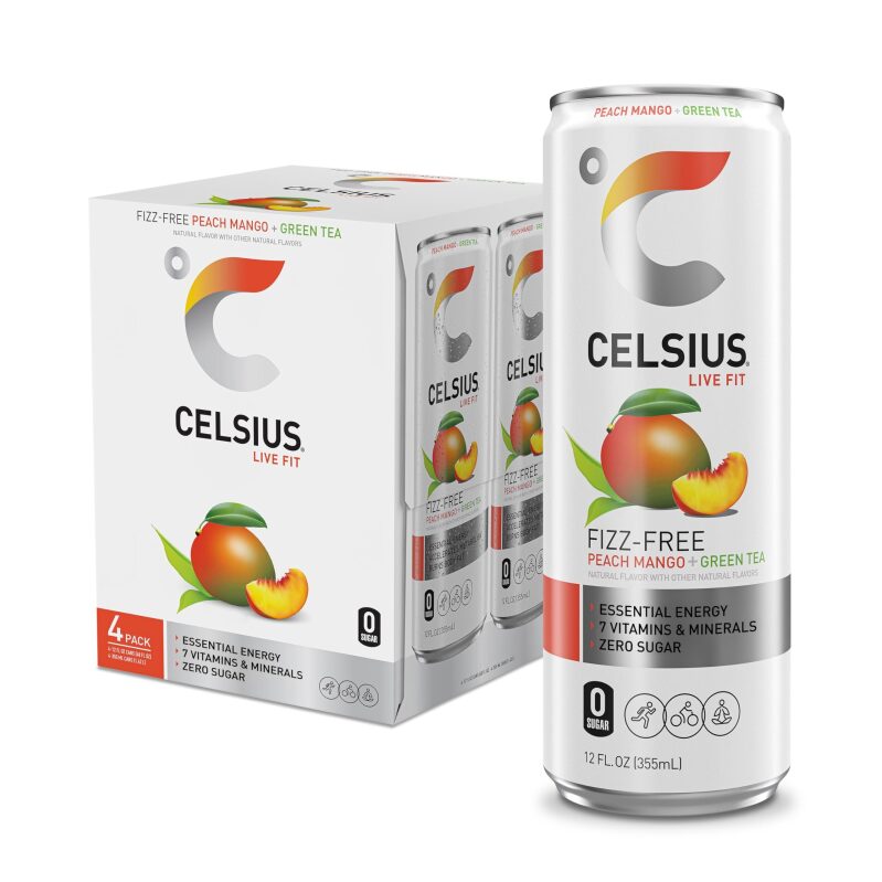 Celsius Fizz Free Peach Mango Green Tea Energy Drink - 4pk, 12oz