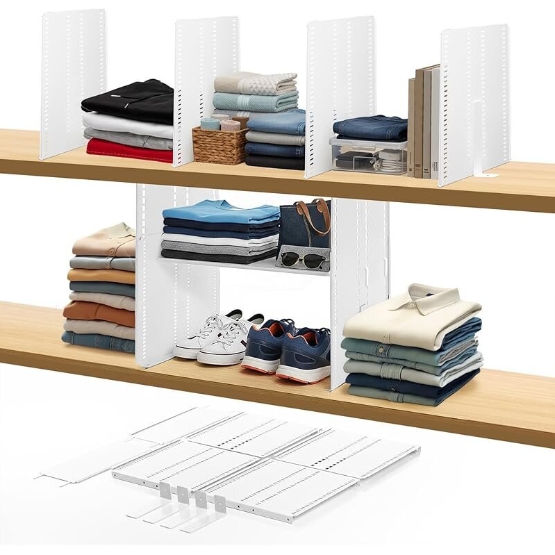 TrueBlueBamboo Adjustable Height Metal Shelf Divider Organizer 14-in