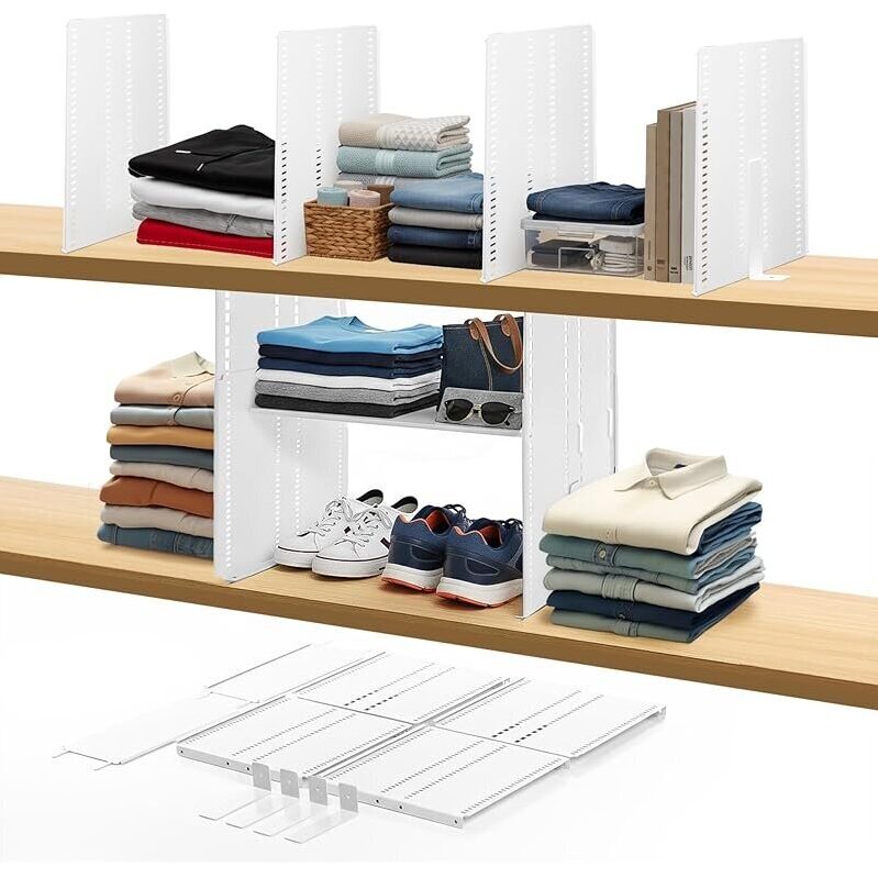 TrueBlueBamboo Adjustable Height Metal Shelf Divider Organizer 14-in