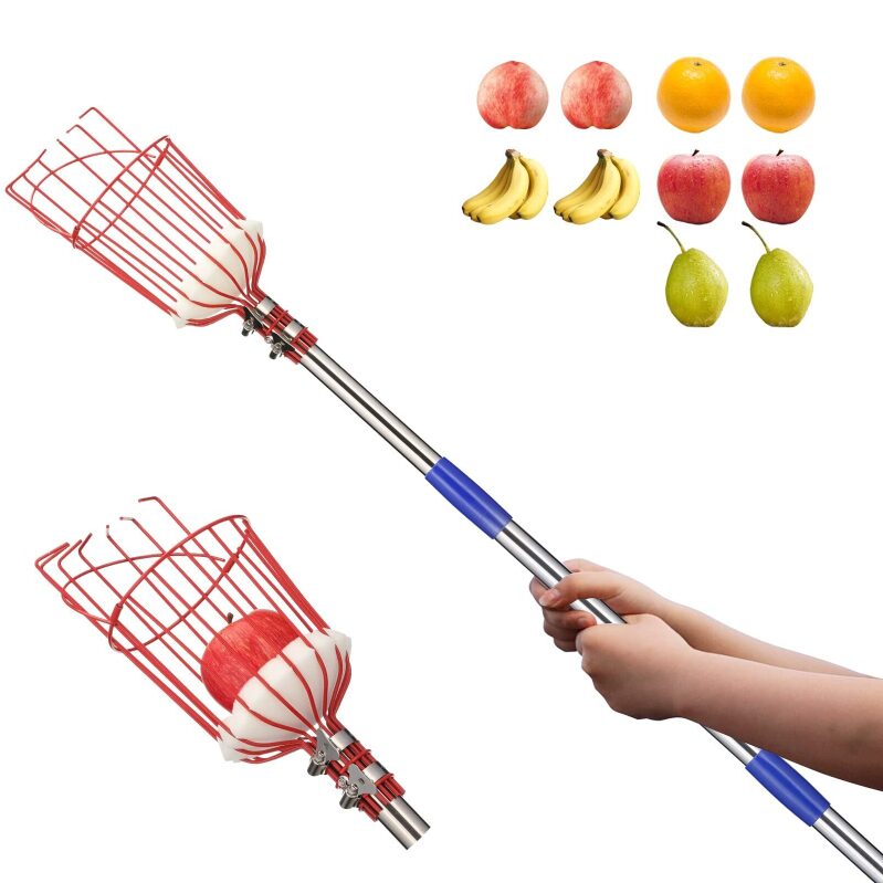 Fruit Picker Pole w/Basket 13ft Adjustable Height Fruit Picker Tool